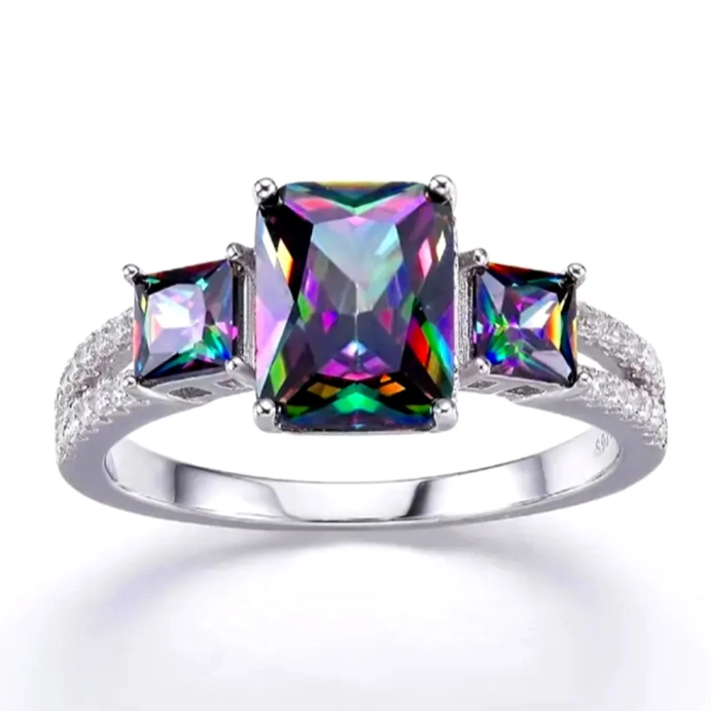 S92.5 Solid Sterling Silver LC Rainbow Mystic Topaz Ring - Picture 3 of 5